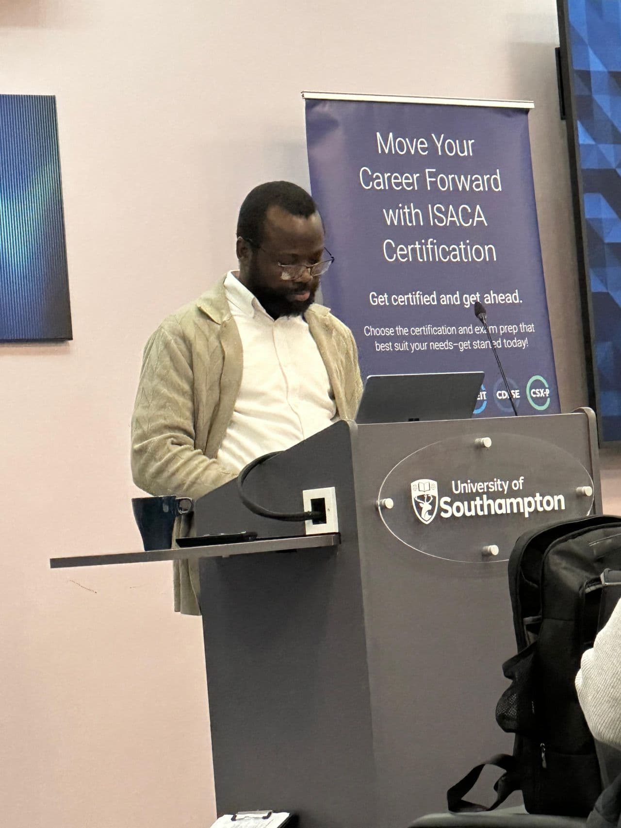 Ayokunmi Dapo delivering a cybersecurity seminar